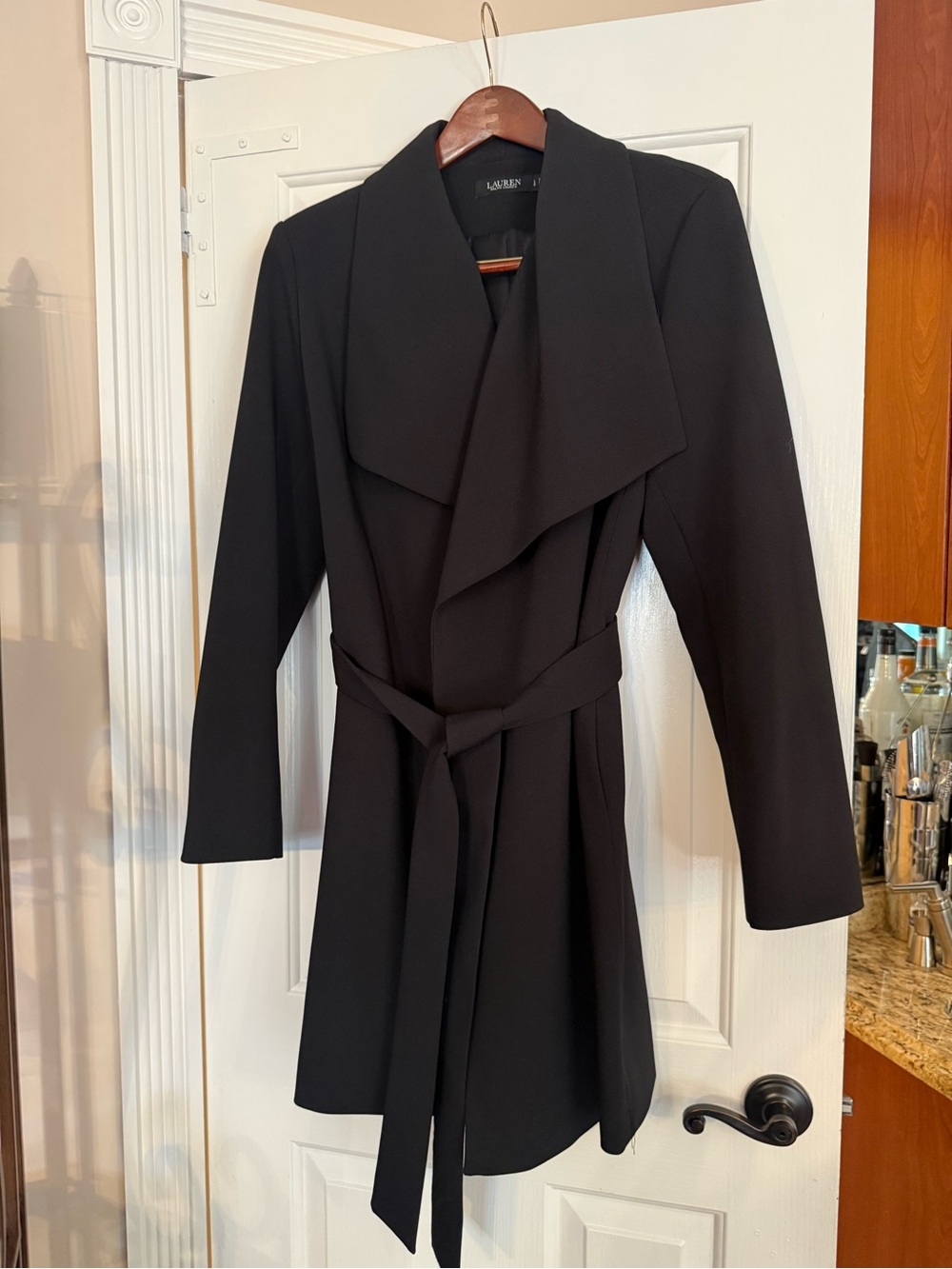 Ralph Lauren Black Draped Belted Trench